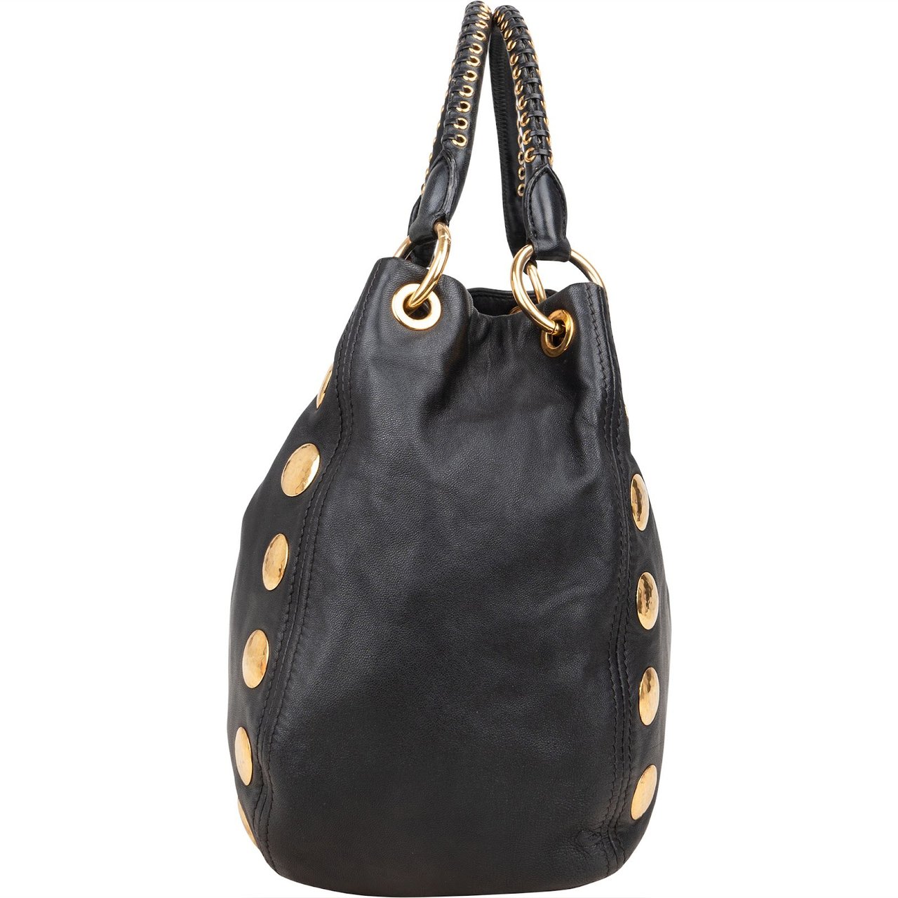 Miu Miu Miu Miu Black Leather Studded Bauletto Handbag Zwart