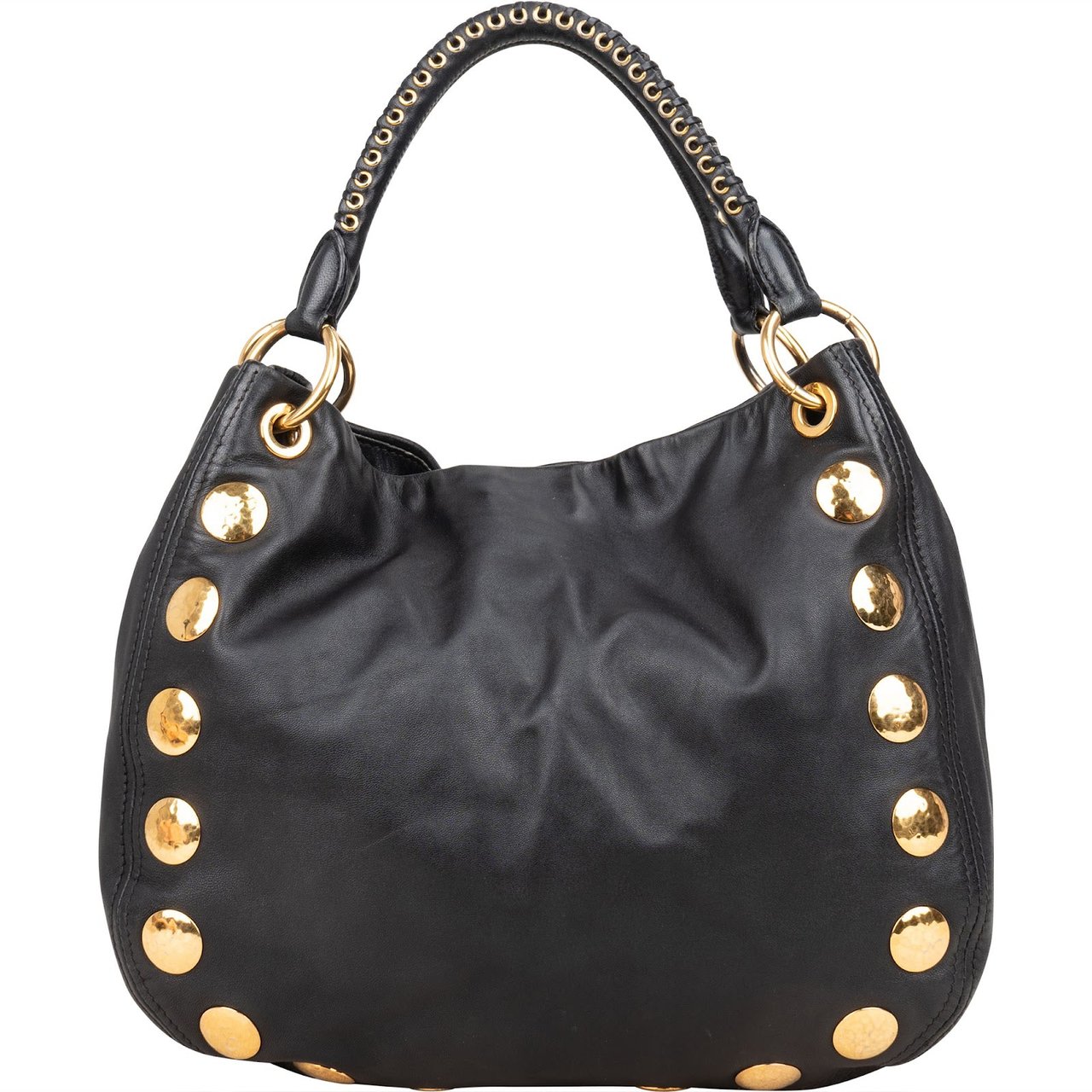 Miu Miu Miu Miu Black Leather Studded Bauletto Handbag Zwart