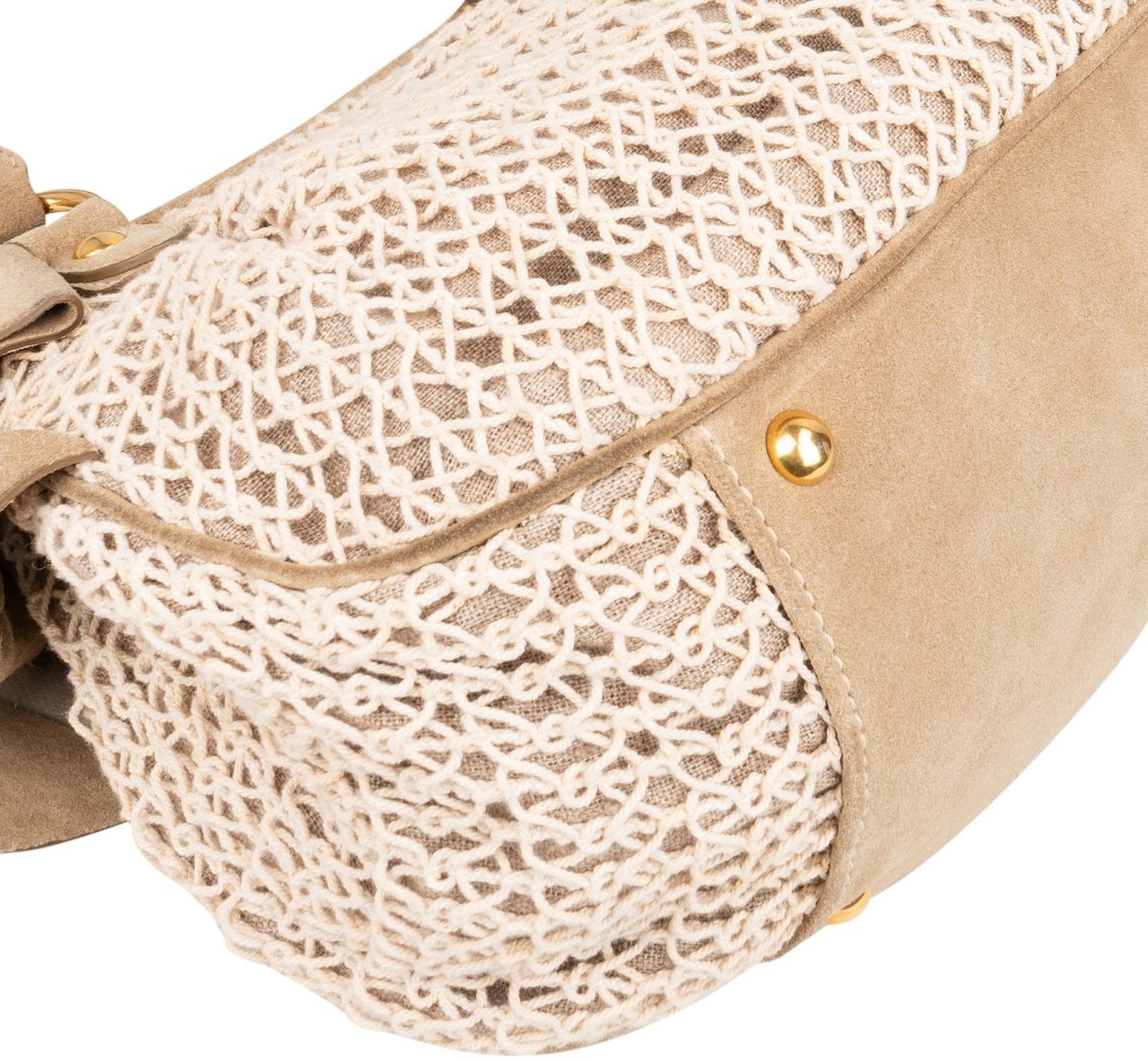 Miu Miu Miu Miu Suede and Crochet Bow City Handbag Beige
