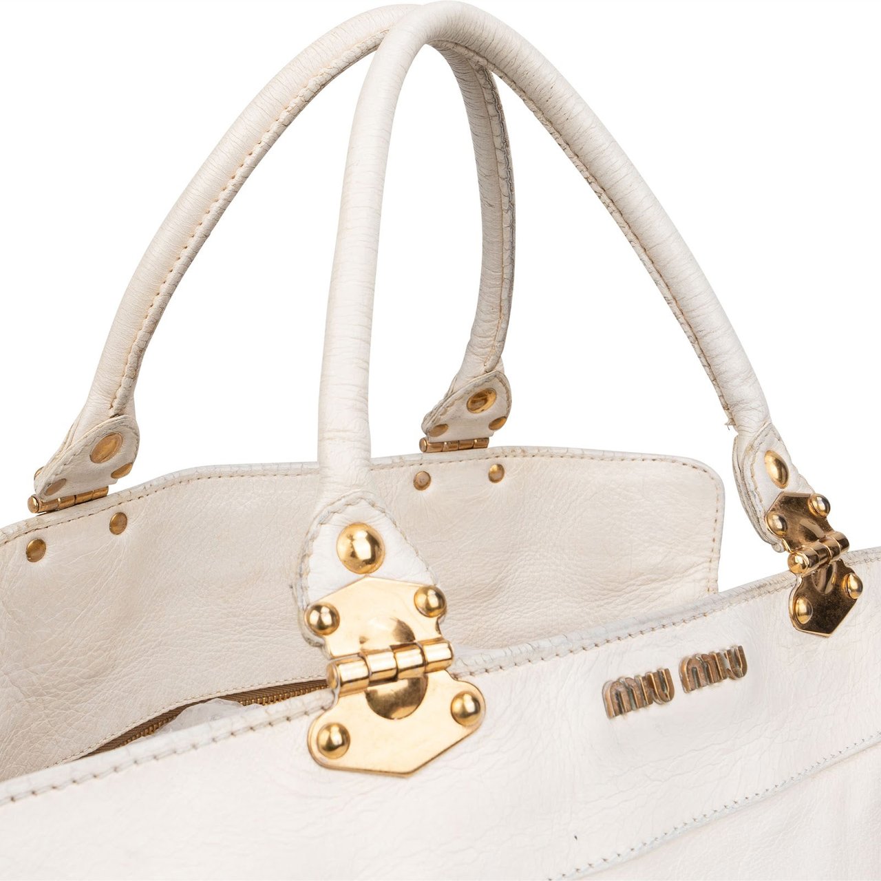 Miu Miu Blancoi Vitello Daino Satchel Handbag Wit