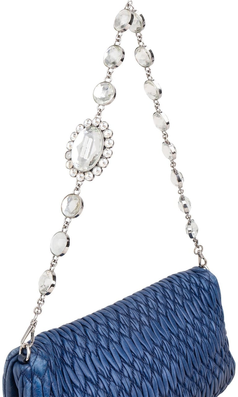 Miu Miu Miu Miu Matelassé Nappa Leather Crystal Shoulder Bag Blauw