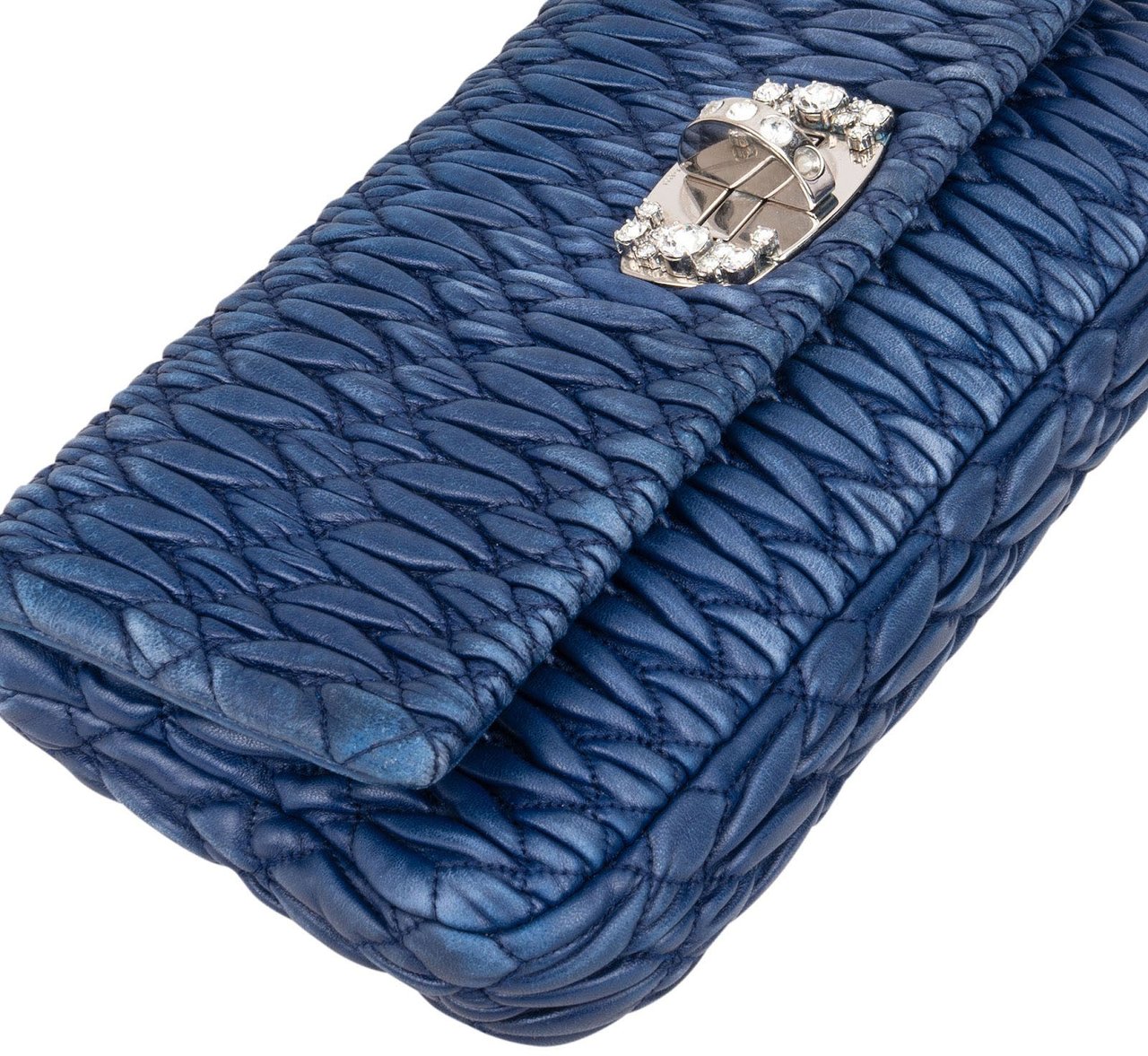 Miu Miu Miu Miu Matelassé Nappa Leather Crystal Shoulder Bag Blauw