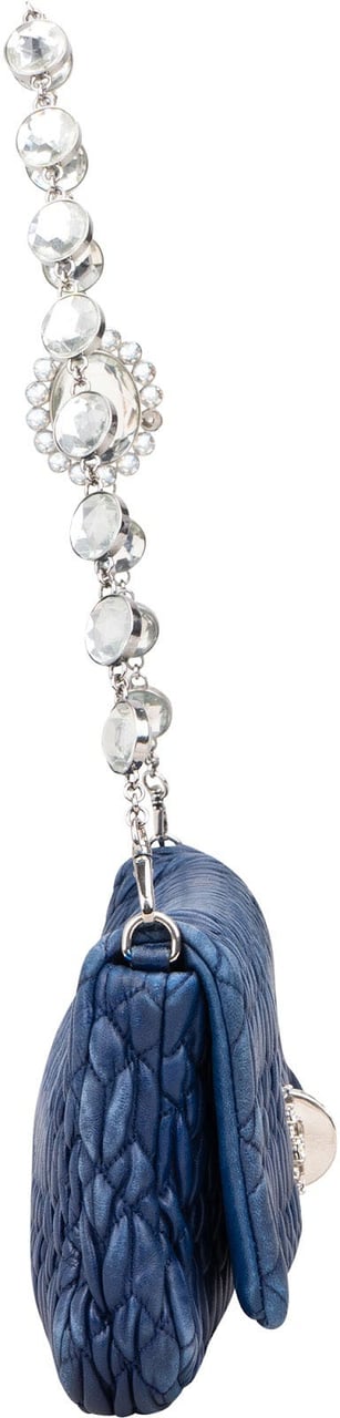 Miu Miu Miu Miu Matelassé Nappa Leather Crystal Shoulder Bag Blauw