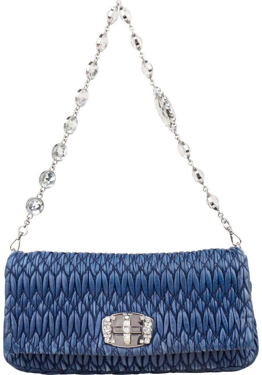 Miu Miu Miu Miu Matelassé Nappa Leather Crystal Shoulder Bag Blauw