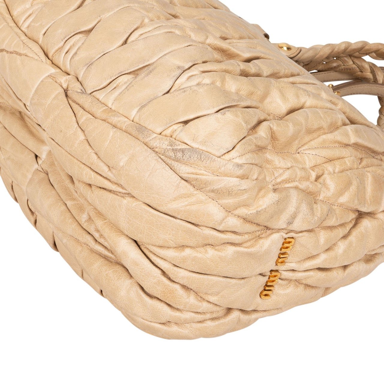 Miu Miu Matelassé Nappa Leather Hobo Shopping Handbag Beige