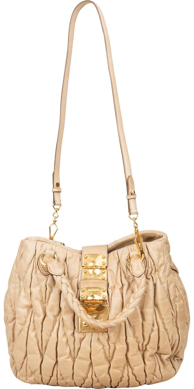 Miu Miu Matelassé Nappa Leather Hobo Shopping Handbag Beige