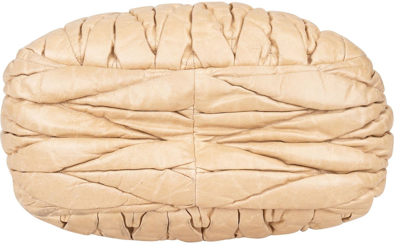 Miu Miu Matelassé Nappa Leather Hobo Shopping Handbag Beige