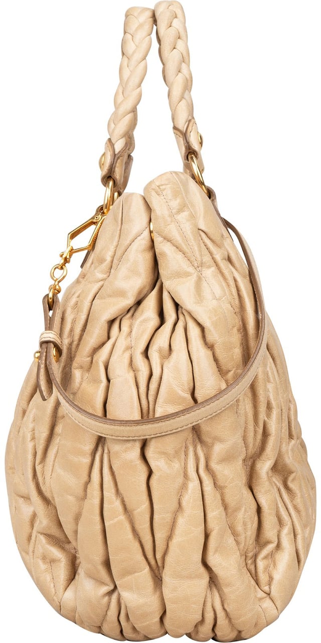 Miu Miu Miu Miu Matelassé Nappa Leather Hobo Shopping Handbag Beige