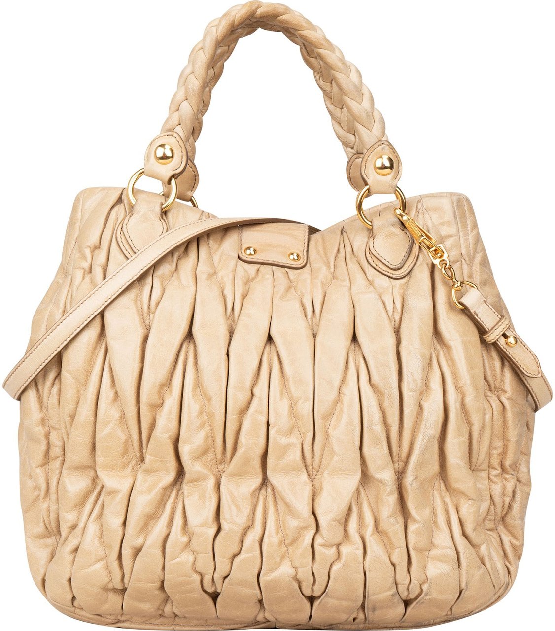 Miu Miu Miu Miu Matelassé Nappa Leather Hobo Shopping Handbag Beige