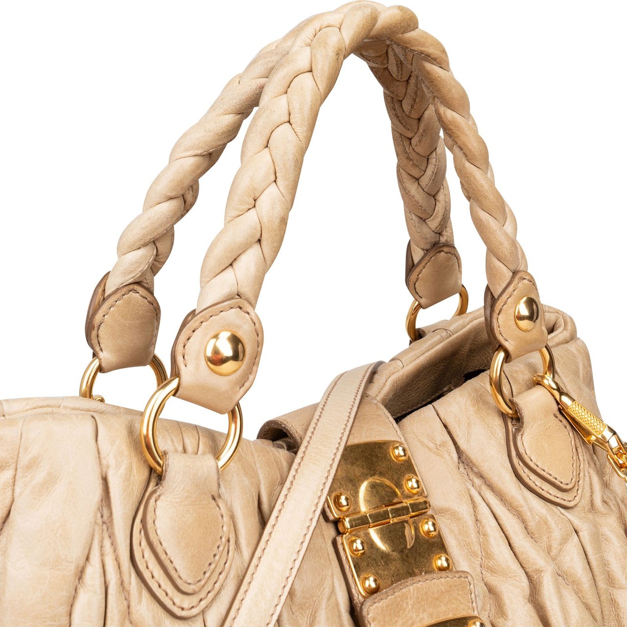 Miu Miu Miu Miu Matelassé Nappa Leather Hobo Shopping Handbag Beige