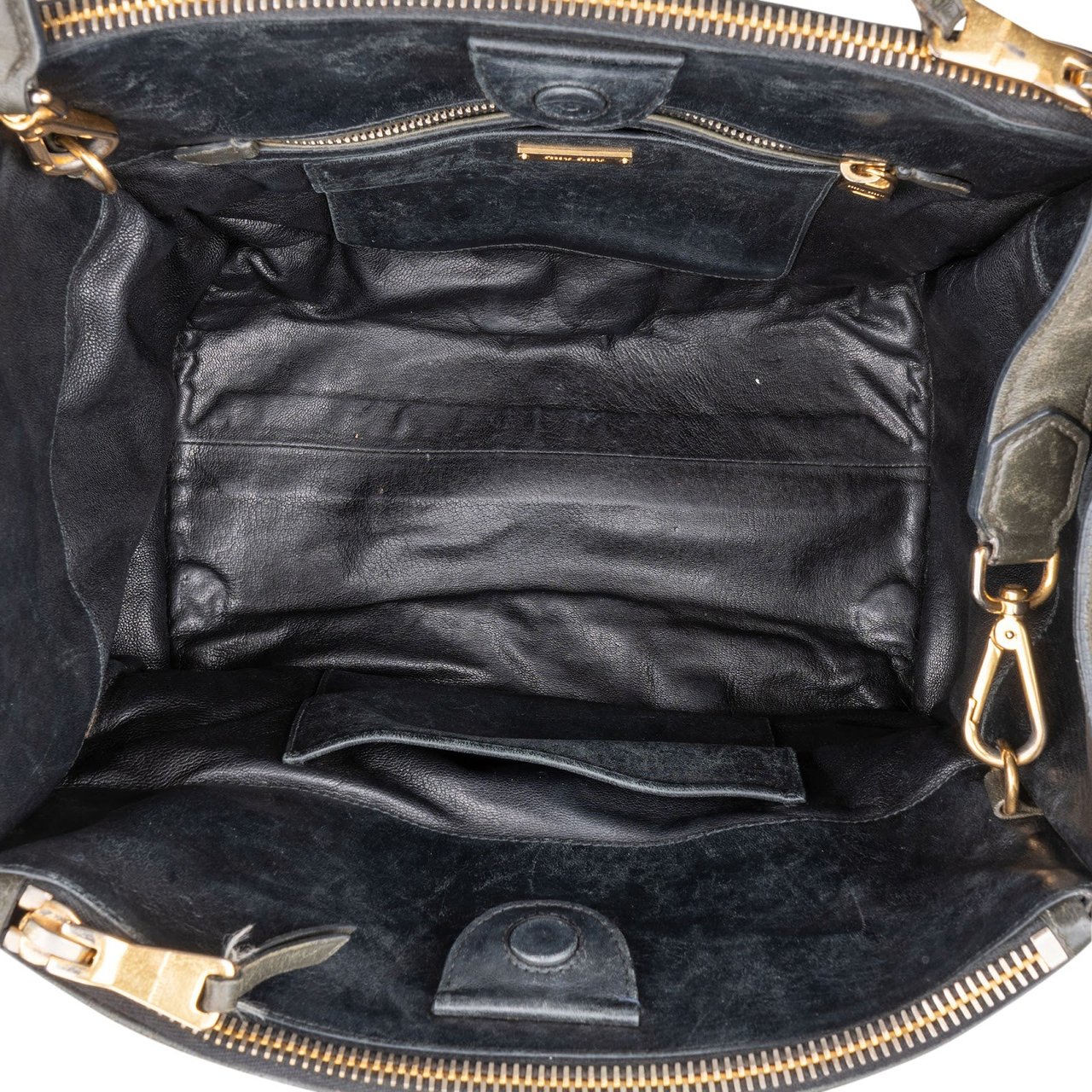Miu Miu Miu Miu Nappa Leather Biker Tote Handbag Zwart