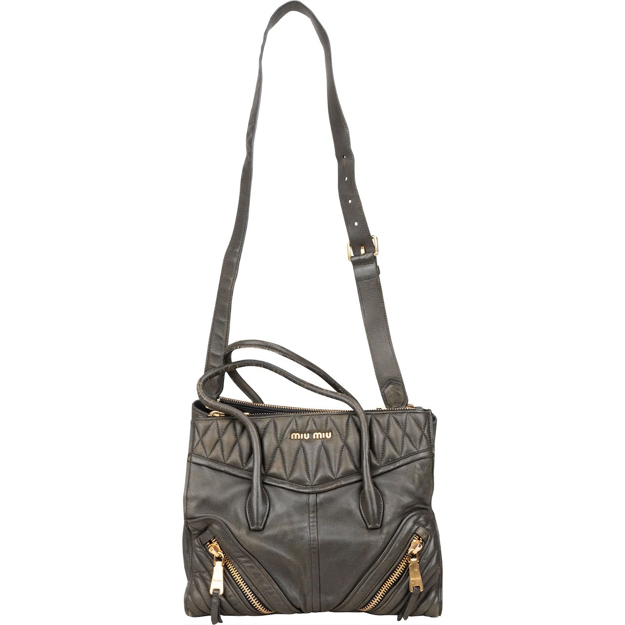 Miu Miu Miu Miu Nappa Leather Biker Tote Handbag Zwart
