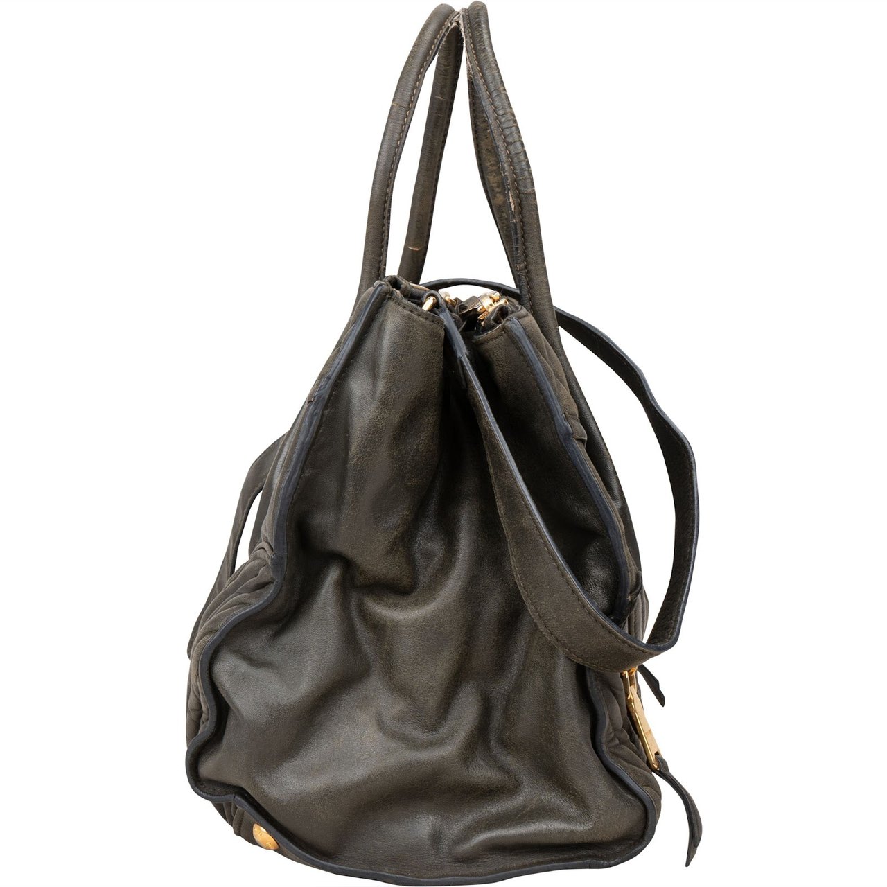 Miu Miu Miu Miu Nappa Leather Biker Tote Handbag Zwart