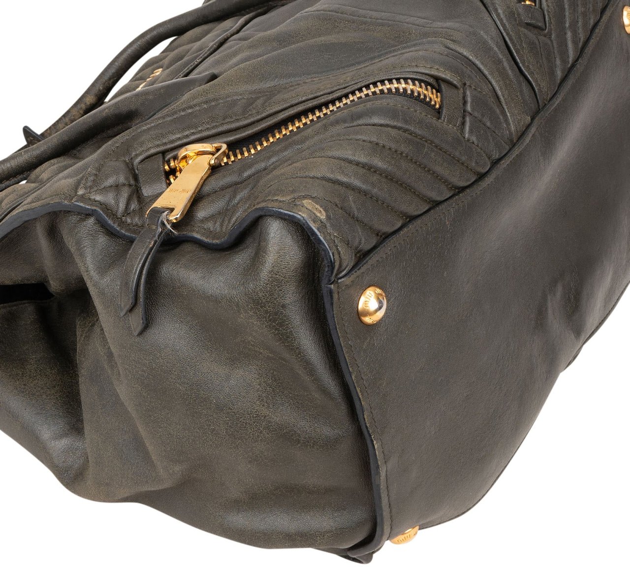 Miu Miu Miu Miu Nappa Leather Biker Tote Handbag Zwart