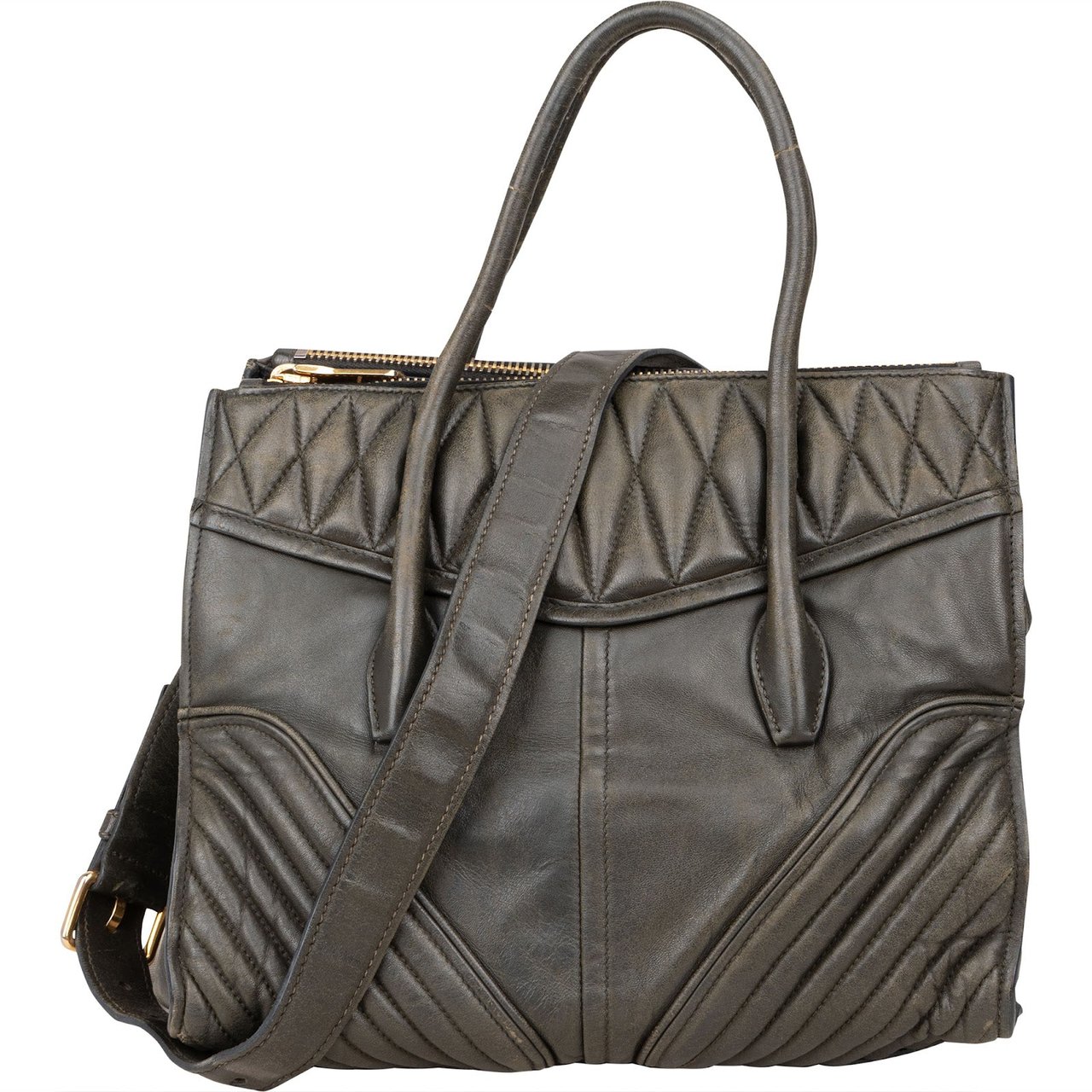 Miu Miu Miu Miu Nappa Leather Biker Tote Handbag Zwart