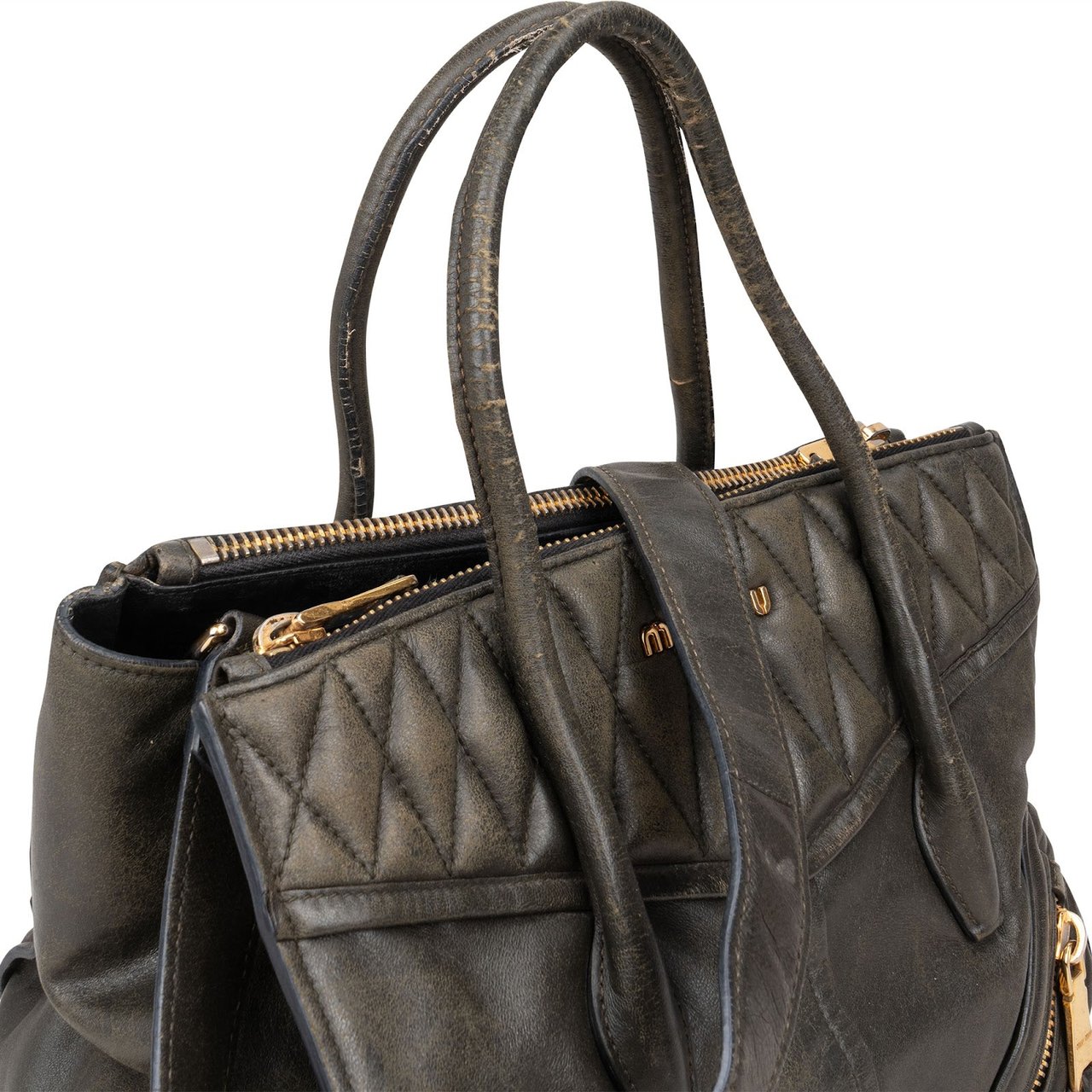 Miu Miu Miu Miu Nappa Leather Biker Tote Handbag Zwart
