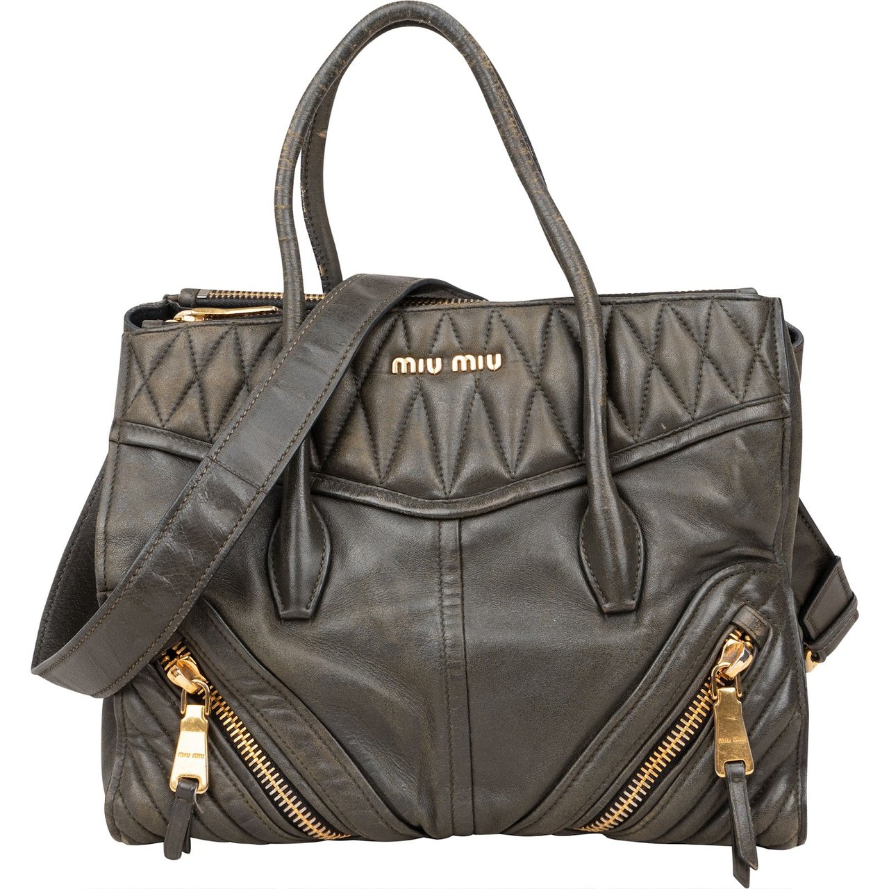Miu Miu Miu Miu Nappa Leather Biker Tote Handbag Zwart