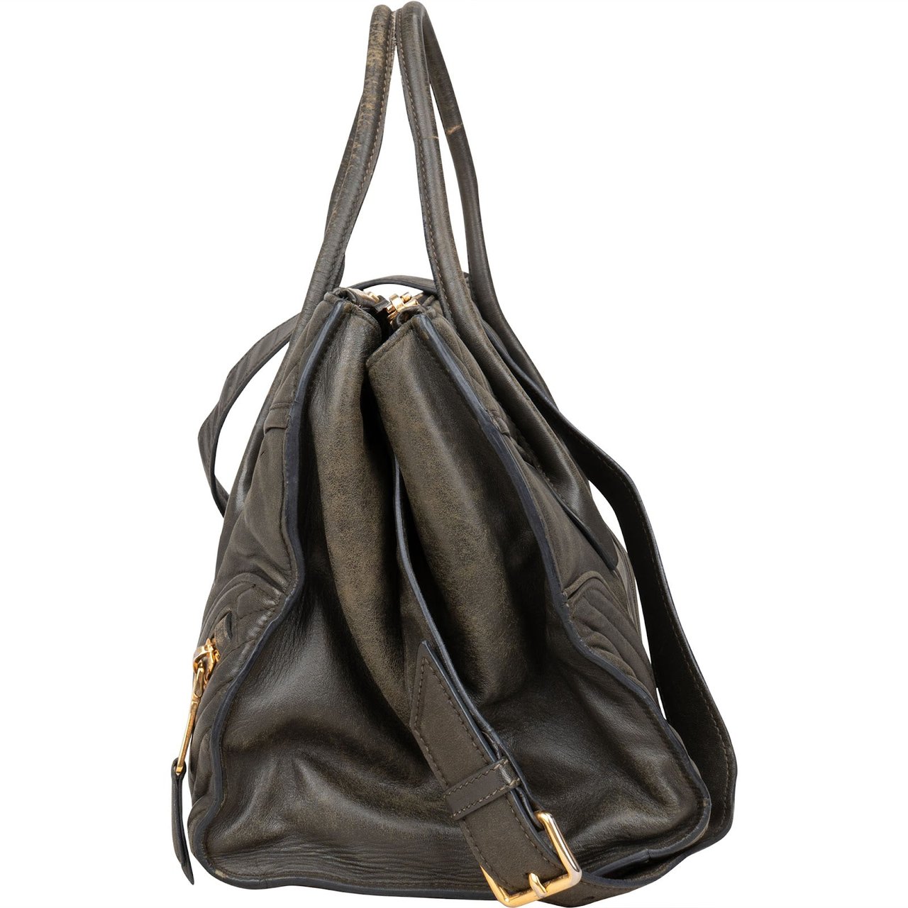 Miu Miu Miu Miu Nappa Leather Biker Tote Handbag Zwart