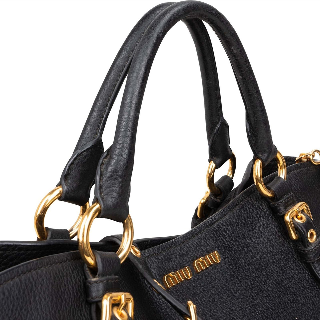 Miu Miu Vitello Daino Leather Small Handbag Zwart