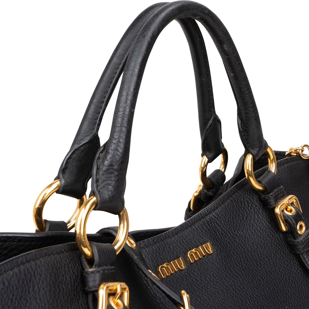 Miu Miu Miu Miu Vitello Daino Leather Small Handbag Zwart