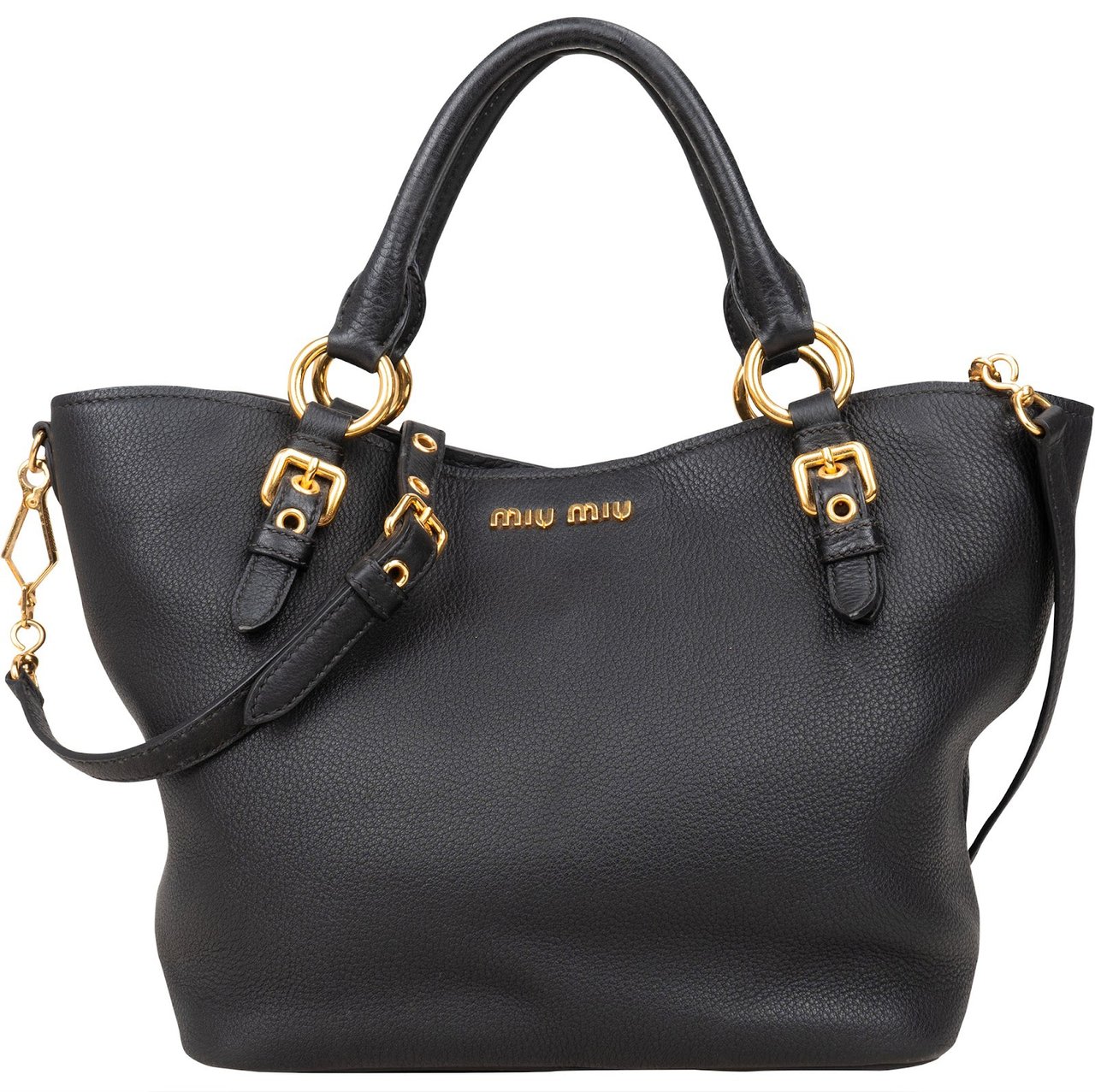Miu Miu Miu Miu Vitello Daino Leather Small Handbag Zwart