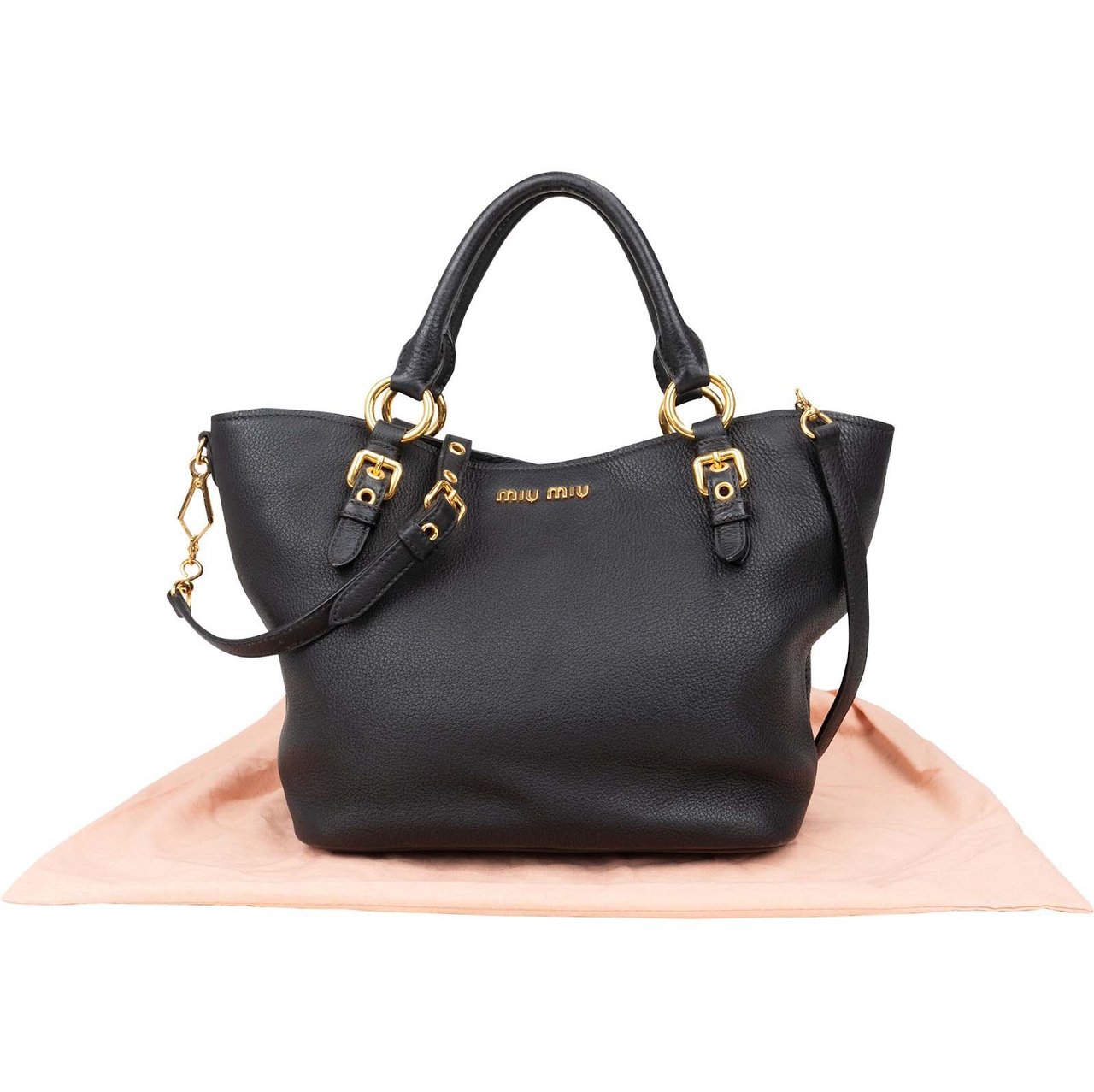 Miu Miu Vitello Daino Leather Small Handbag Zwart