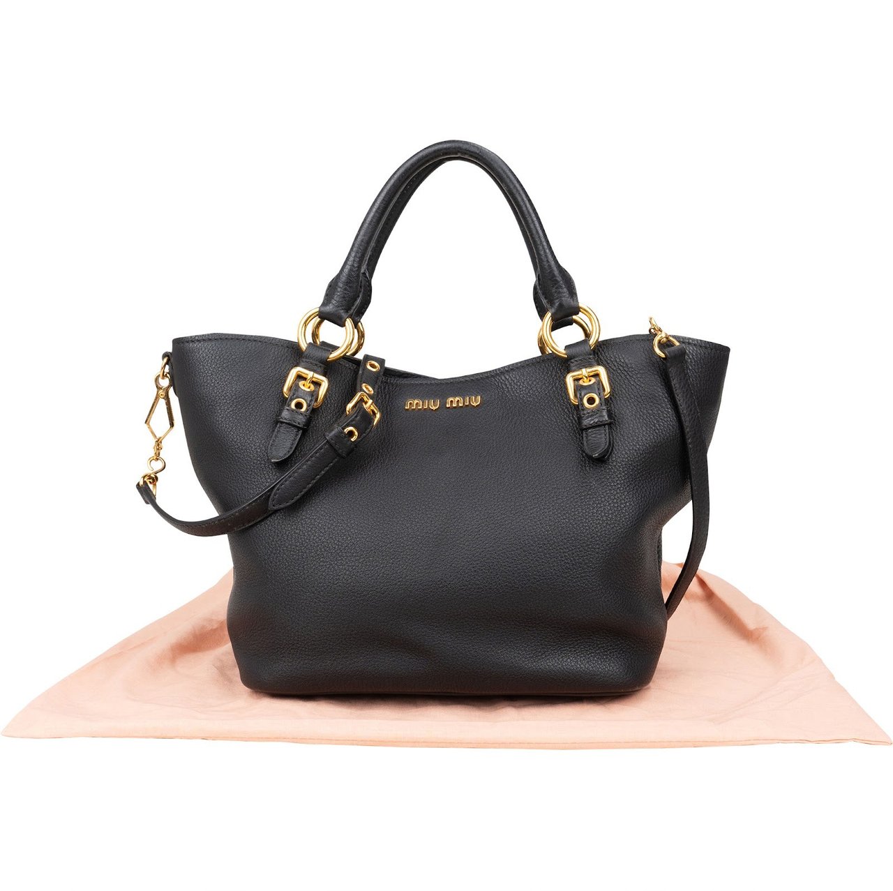 Miu Miu Miu Miu Vitello Daino Leather Small Handbag Zwart