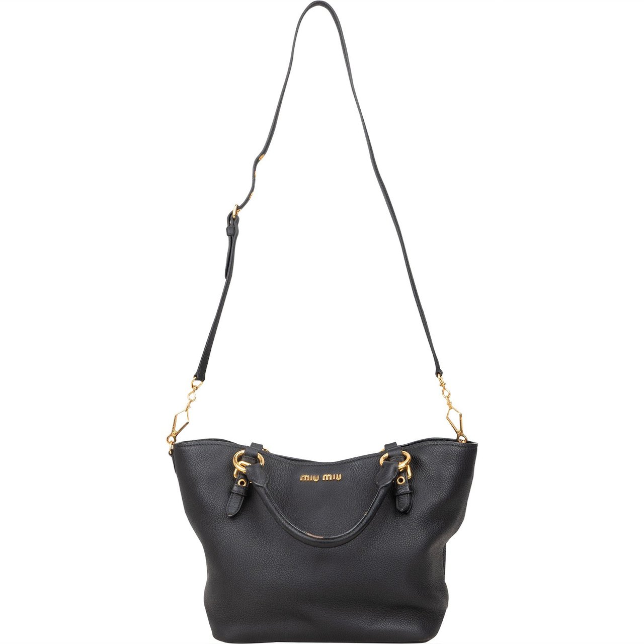Miu Miu Miu Miu Vitello Daino Leather Small Handbag Zwart