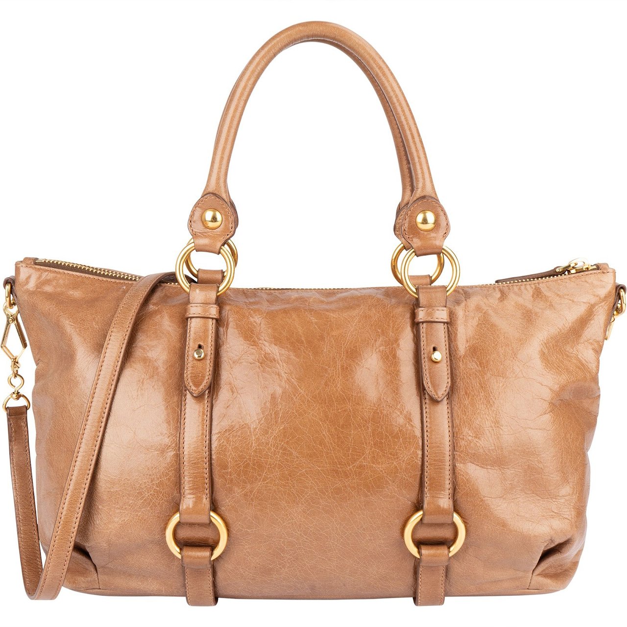 Miu Miu Miu Miu Vitello Lux Leather Satchel Handbag Bruin