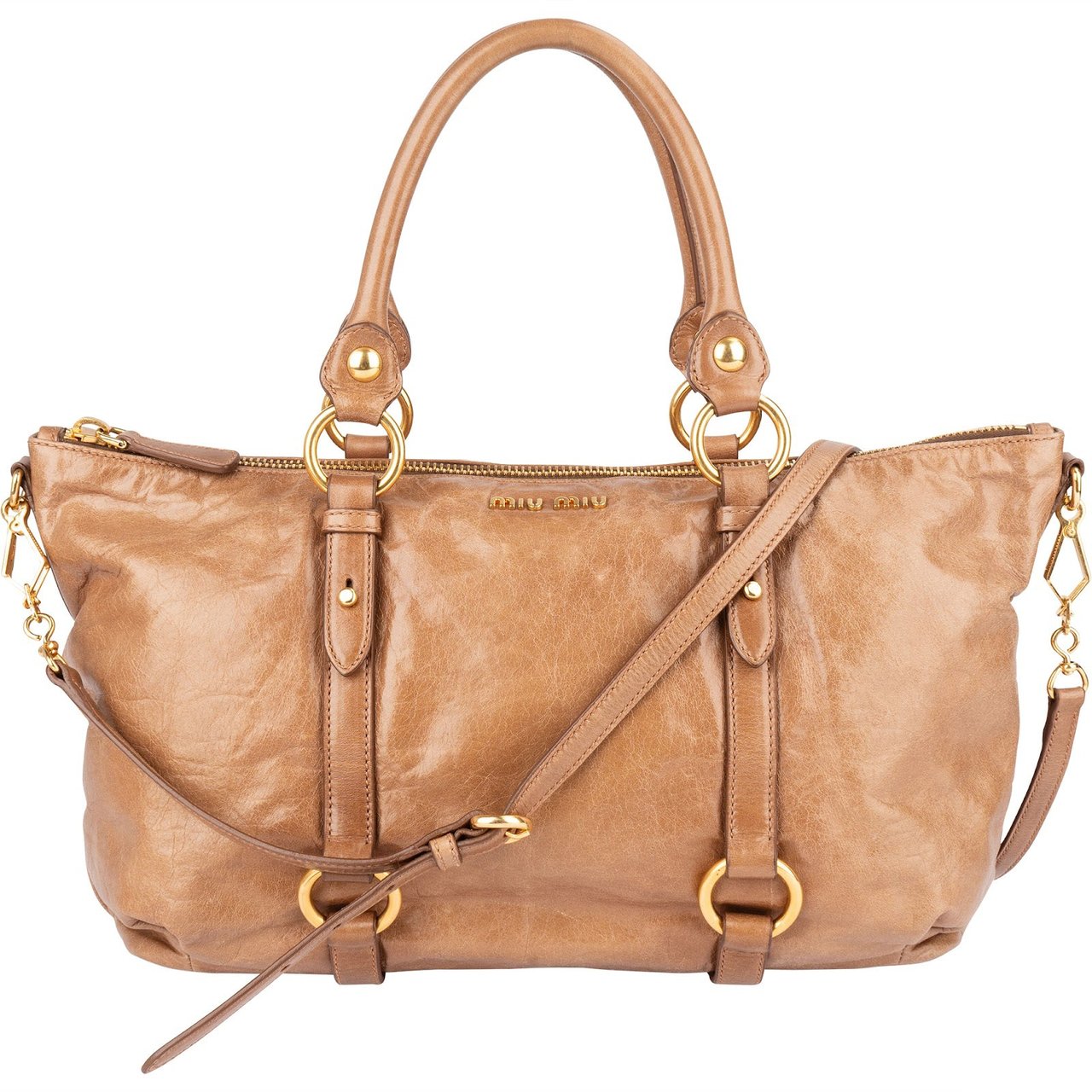 Miu Miu Miu Miu Vitello Lux Leather Satchel Handbag Bruin