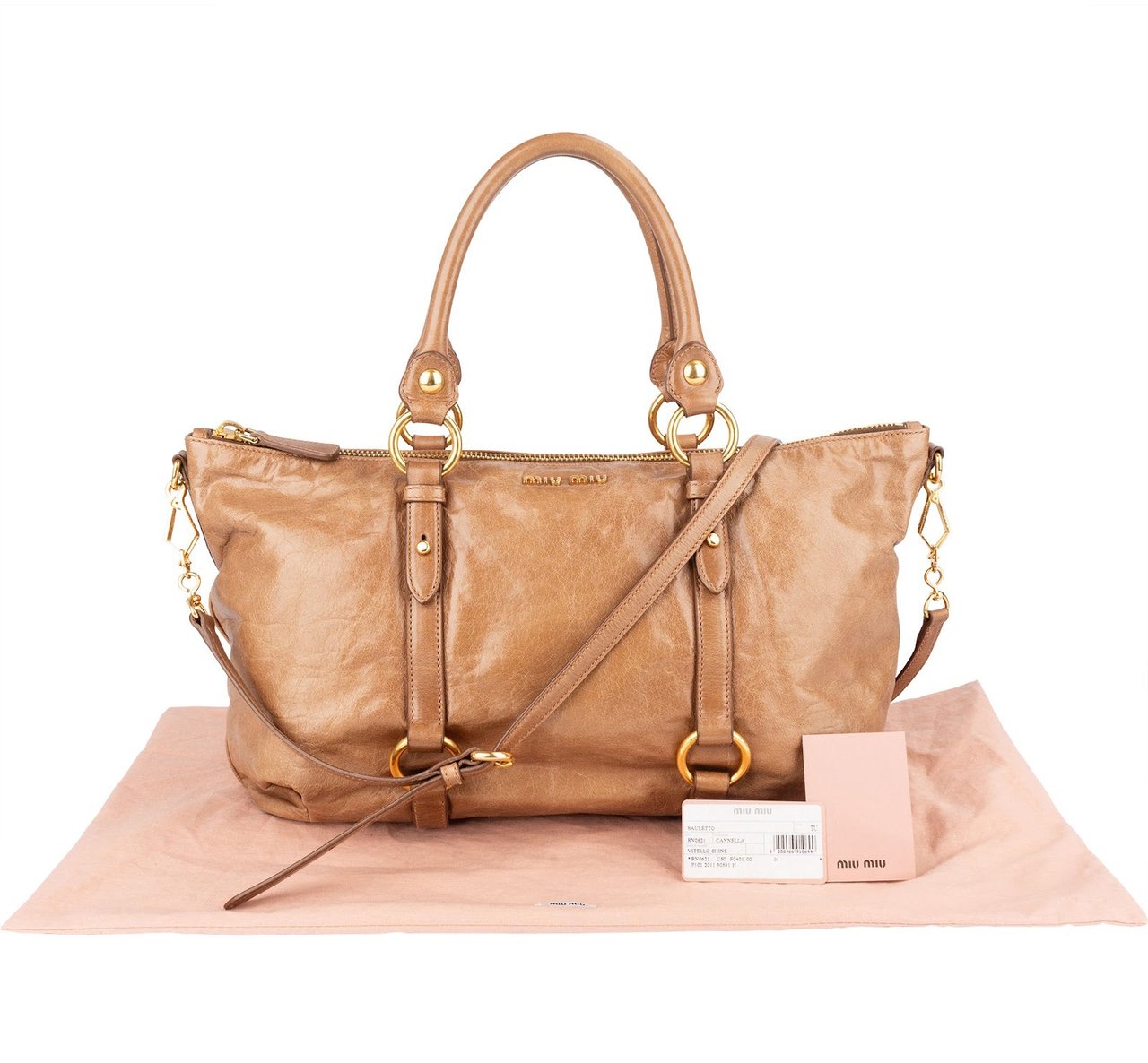 Miu Miu Miu Miu Vitello Lux Leather Satchel Handbag Bruin
