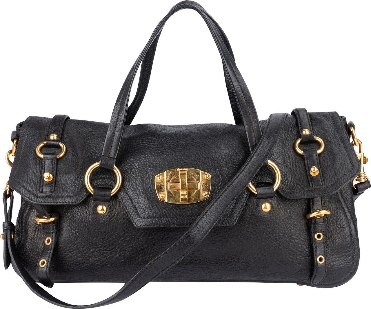 Miu Miu Vitello Lux Leather Coffer Satchel Handbag Zwart