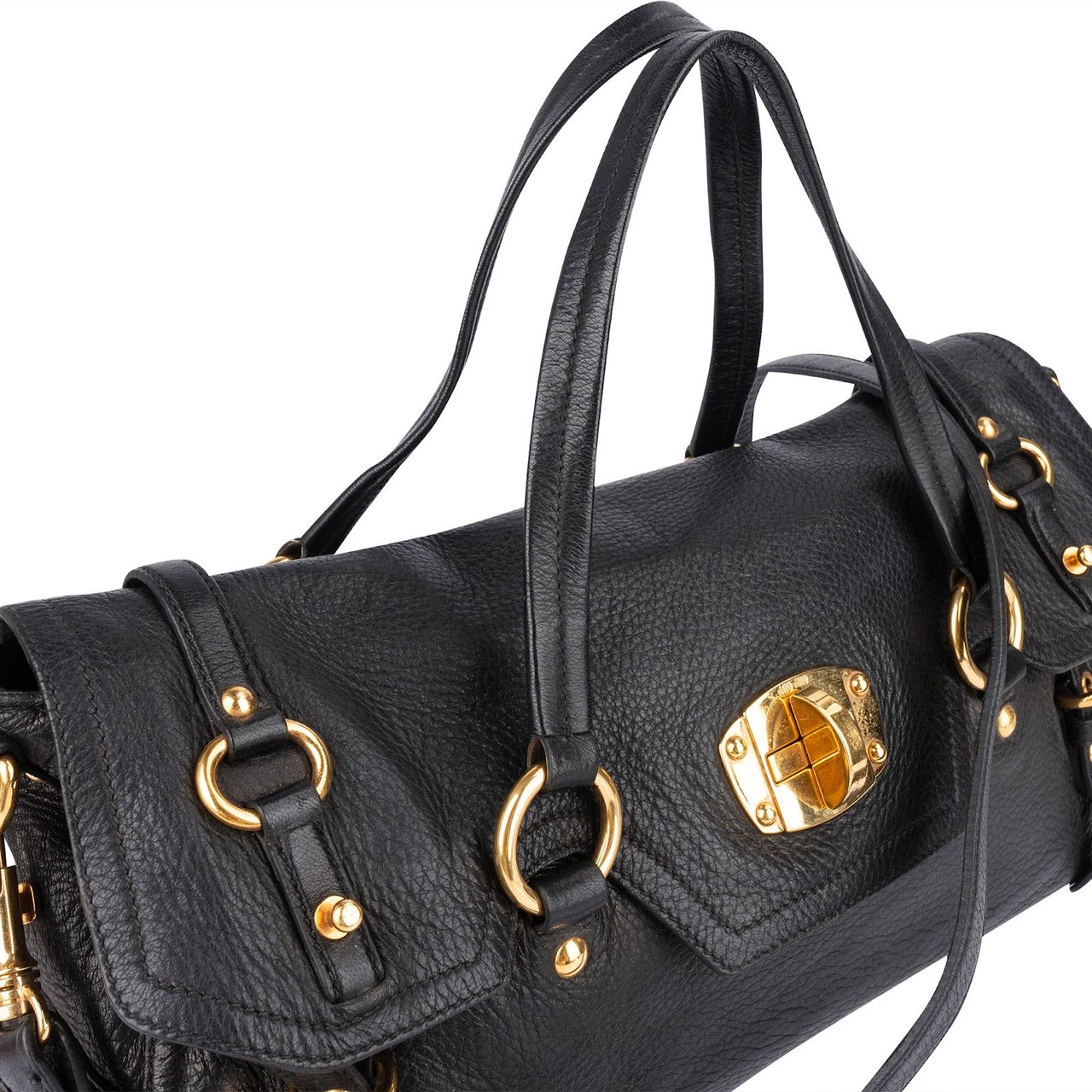 Miu Miu Vitello Lux Leather Coffer Satchel Handbag Zwart