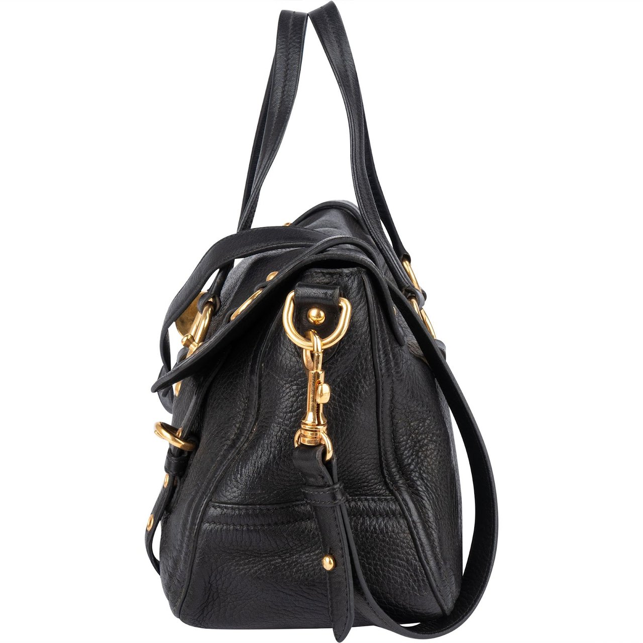 Miu Miu Vitello Lux Leather Coffer Satchel Handbag Zwart