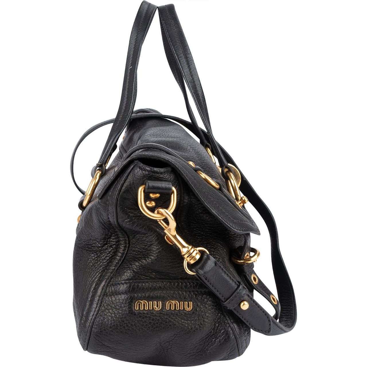 Miu Miu Vitello Lux Leather Coffer Satchel Handbag Zwart
