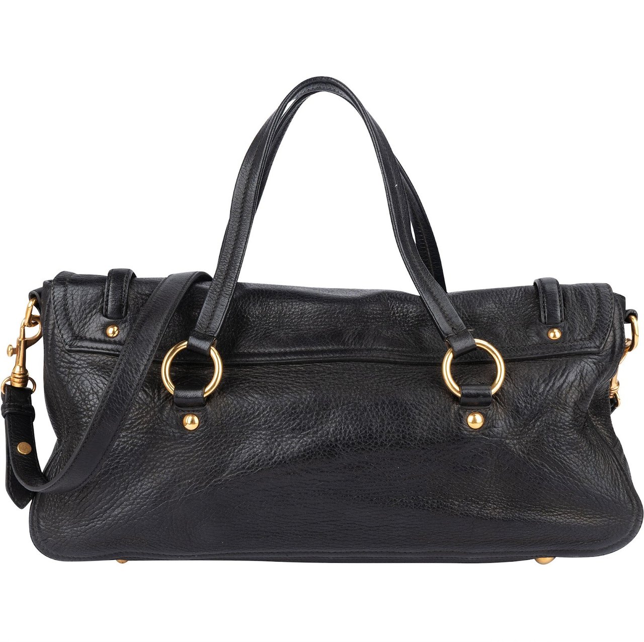 Miu Miu Vitello Lux Leather Coffer Satchel Handbag Zwart
