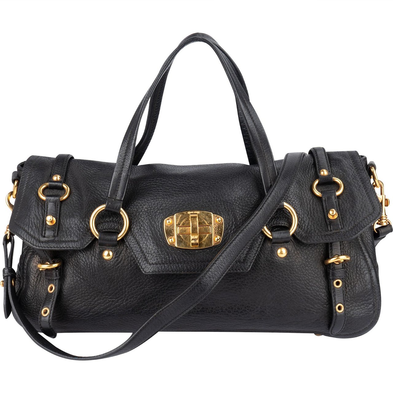 Miu Miu Miu Miu Vitello Lux Leather Coffer Satchel Handbag Zwart