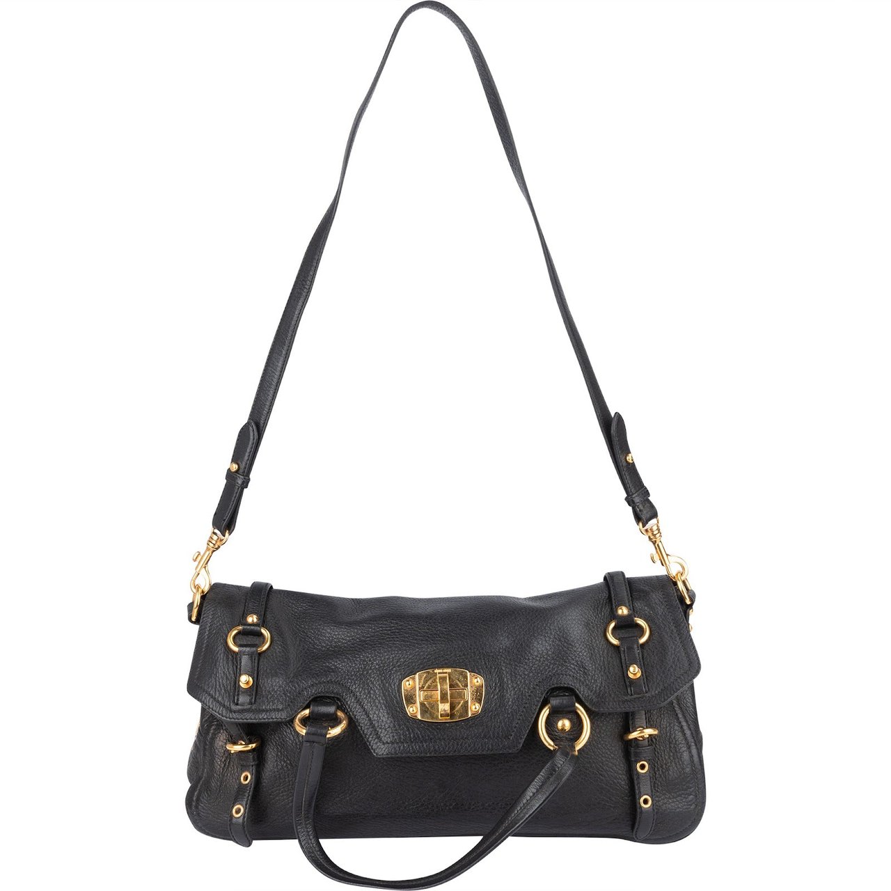 Miu Miu Vitello Lux Leather Coffer Satchel Handbag Zwart