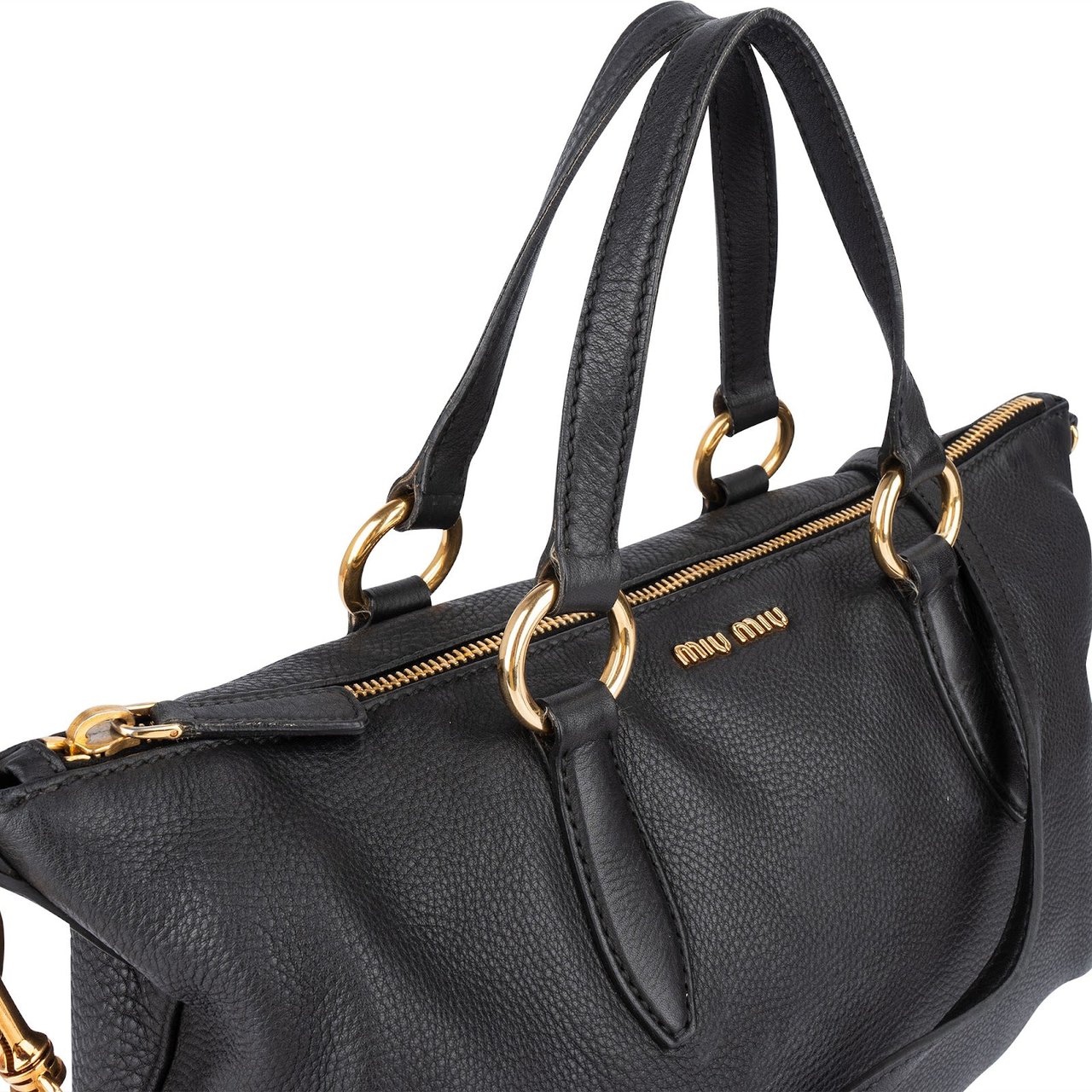 Miu Miu Miu Miu Vitello Lux Satchel Shoulder Bag Zwart