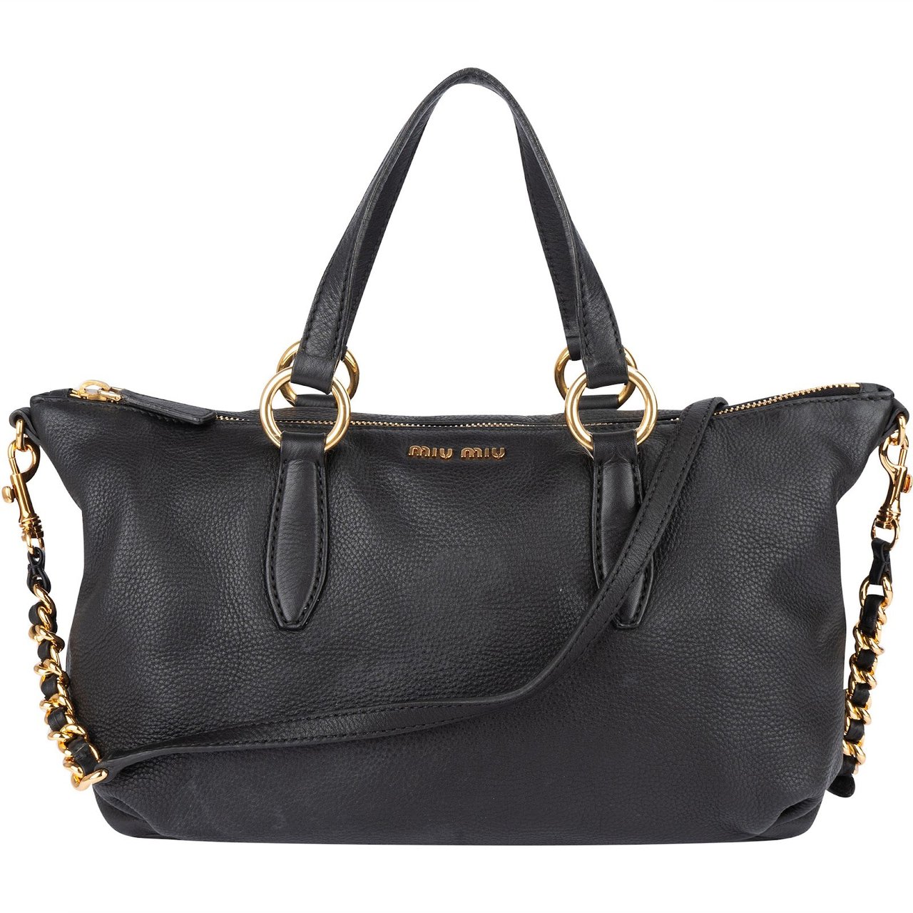 Miu Miu Miu Miu Vitello Lux Satchel Shoulder Bag Zwart
