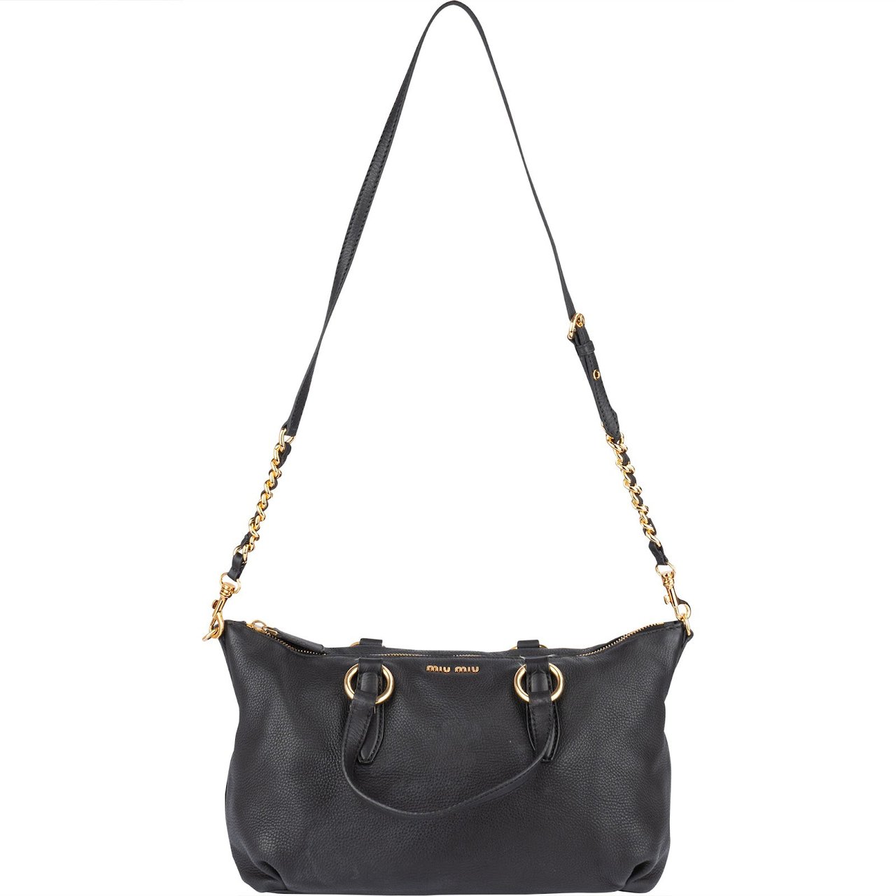 Miu Miu Miu Miu Vitello Lux Satchel Shoulder Bag Zwart