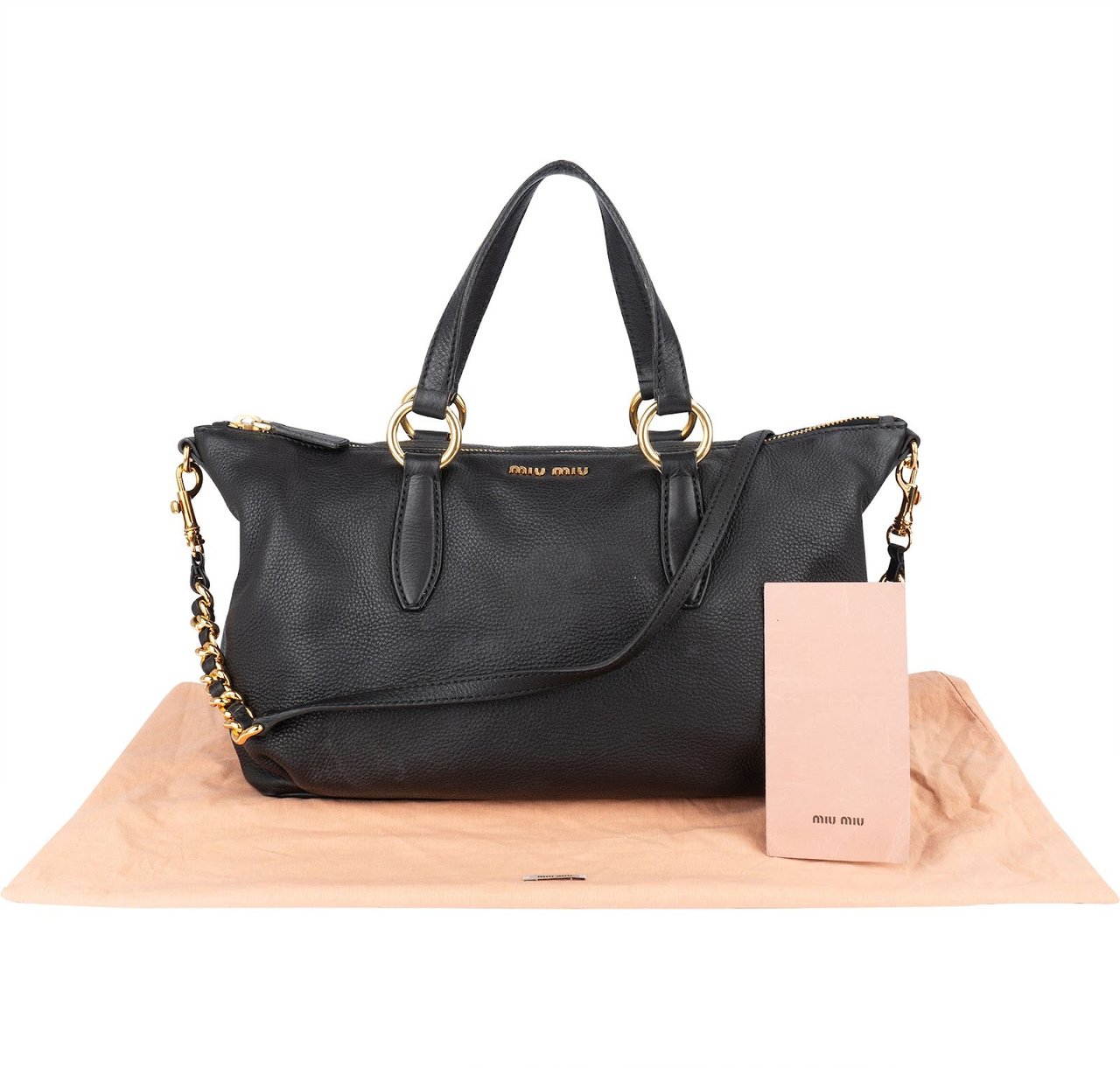 Miu Miu Vitello Lux Satchel Shoulder Bag Zwart