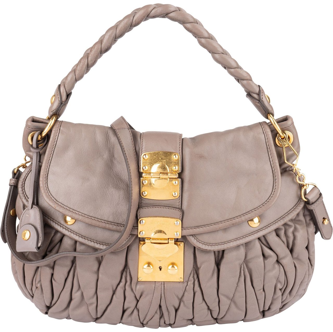 Miu Miu Miu Miu Matelassé Nappa Leather City Handbag Taupe