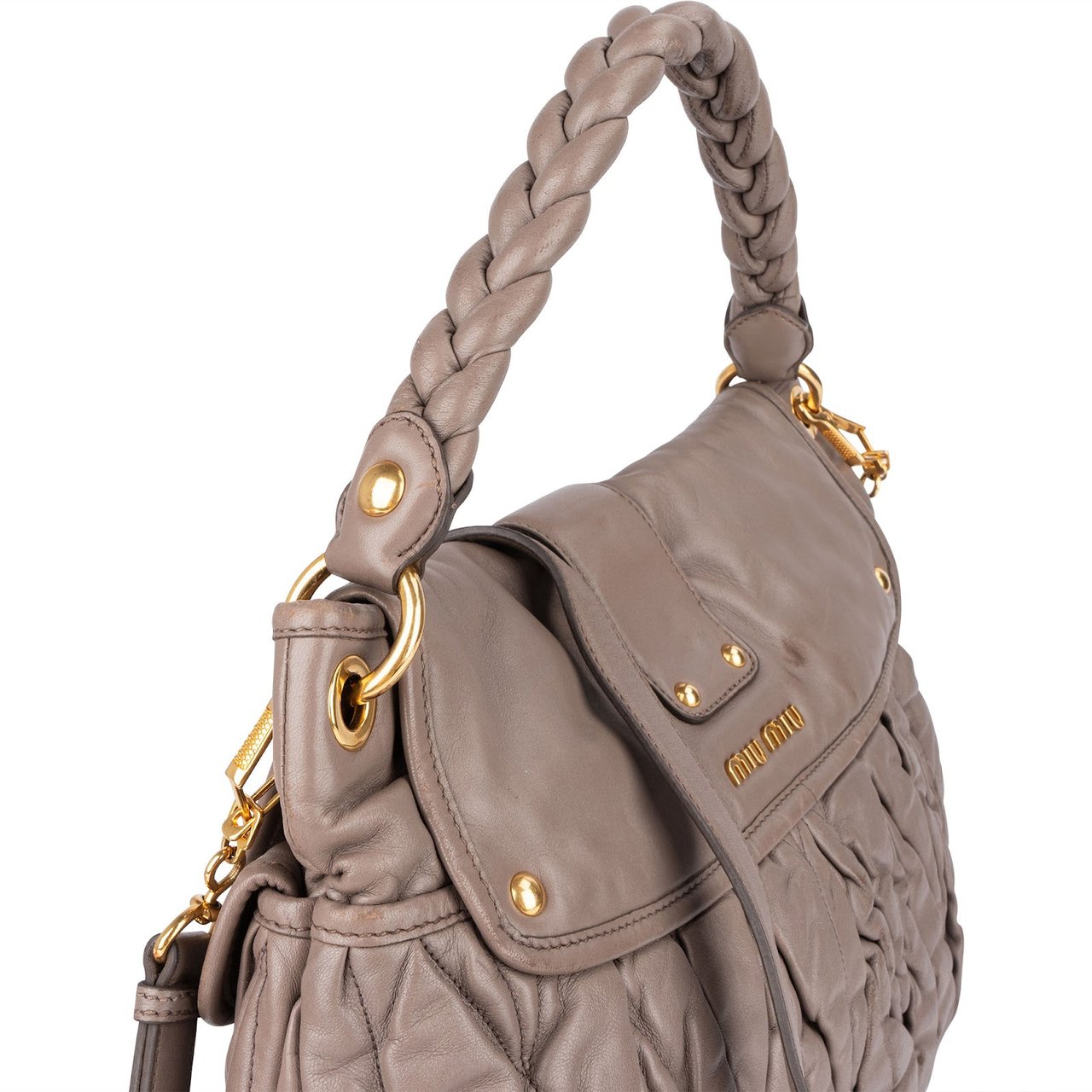 Miu Miu Miu Miu Matelassé Nappa Leather City Handbag Beige