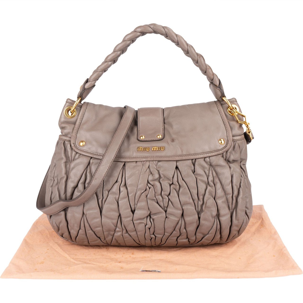 Miu Miu Miu Miu Matelassé Nappa Leather City Handbag Beige