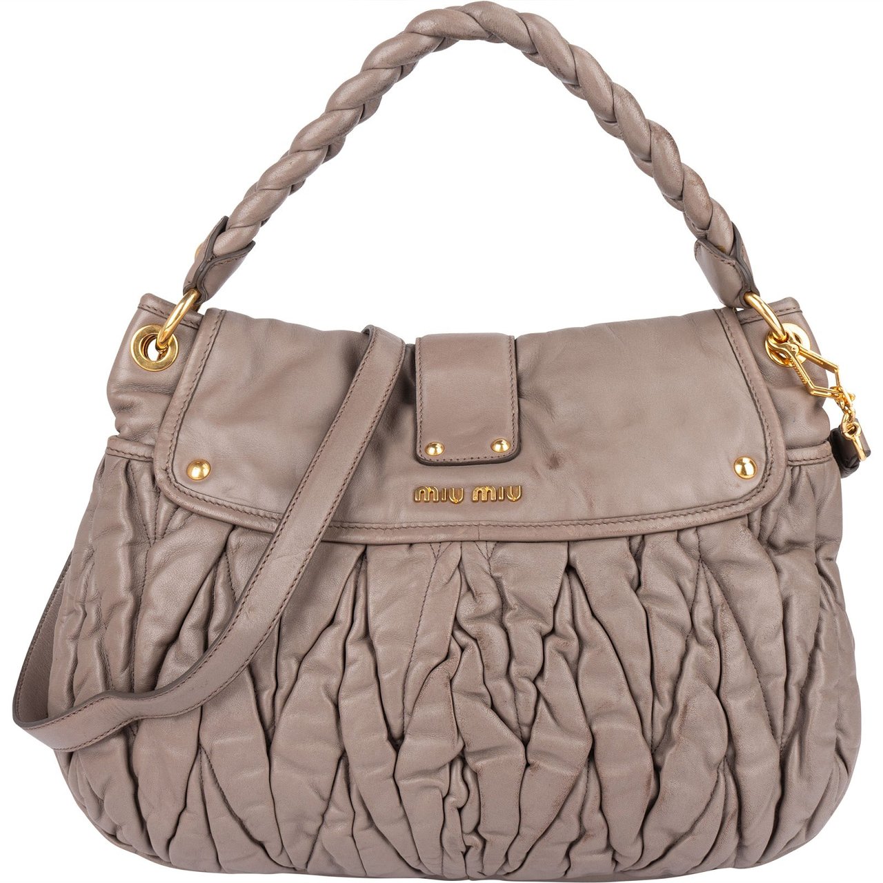 Miu Miu Miu Miu Matelassé Nappa Leather City Handbag Beige
