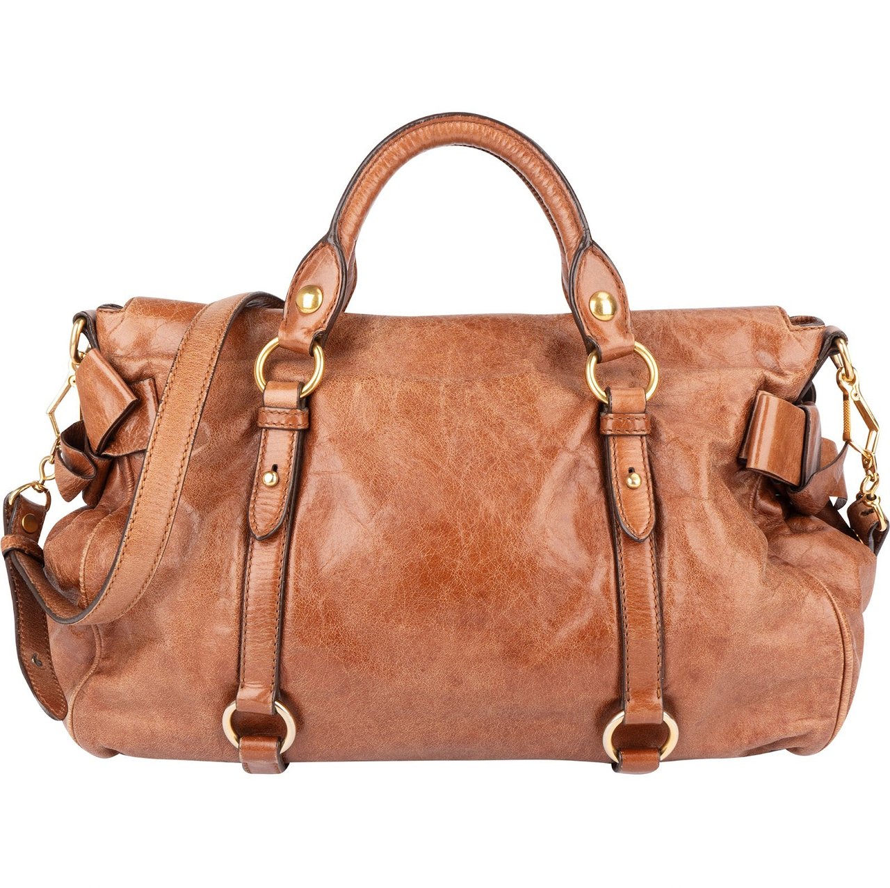 Miu Miu Miu Miu Vitello Lux Bow Handbag Bruin