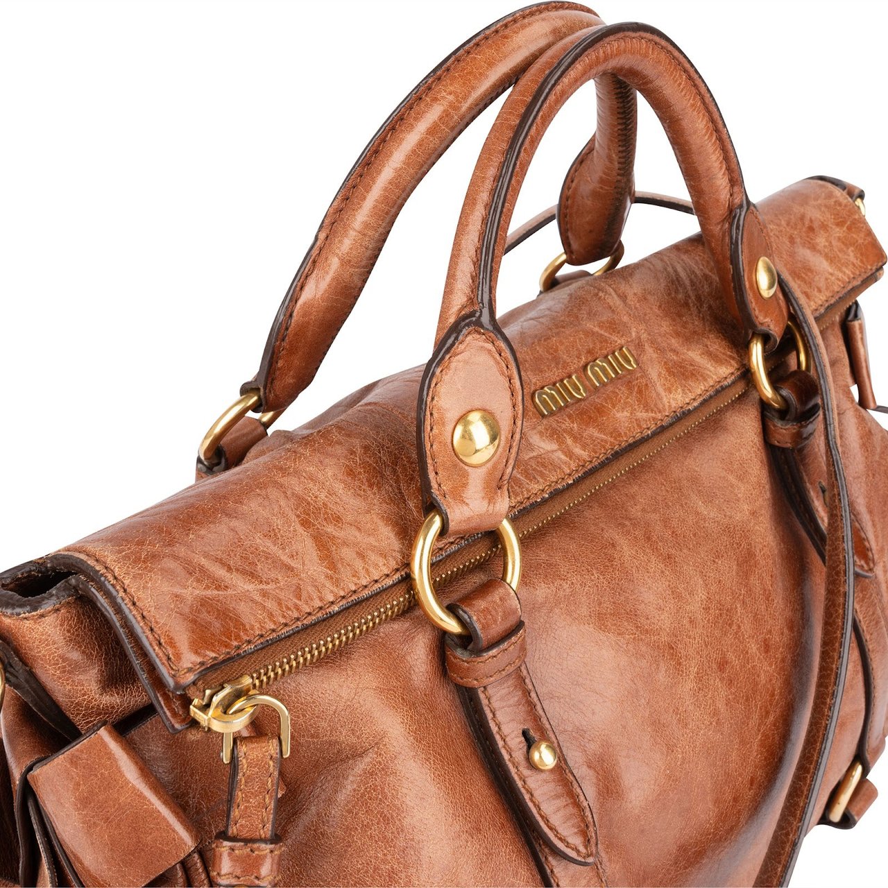 Miu Miu Miu Miu Vitello Lux Bow Handbag Bruin