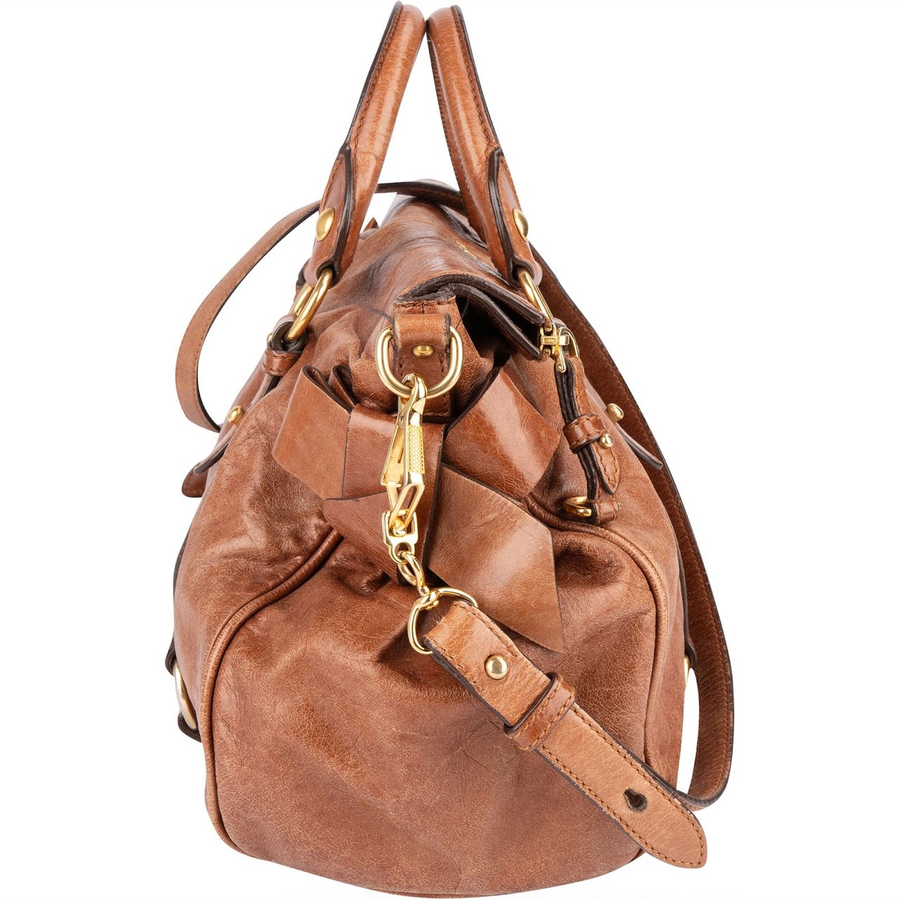 Miu Miu Miu Miu Vitello Lux Bow Handbag Bruin