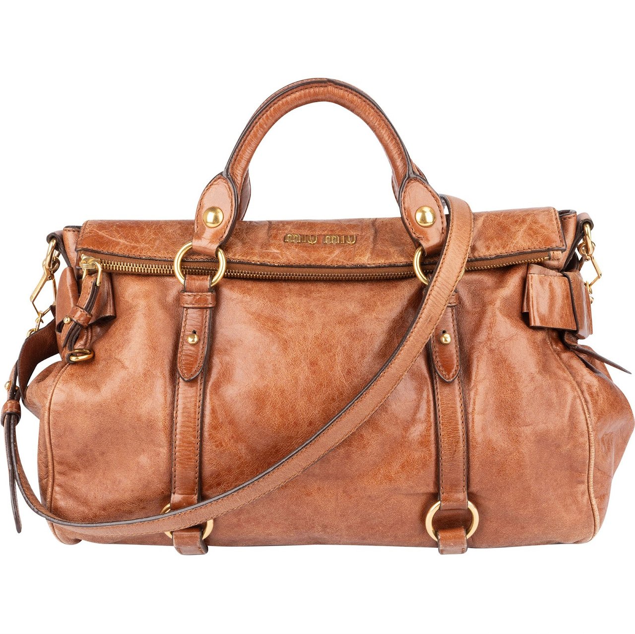 Miu Miu Miu Miu Vitello Lux Bow Handbag Bruin